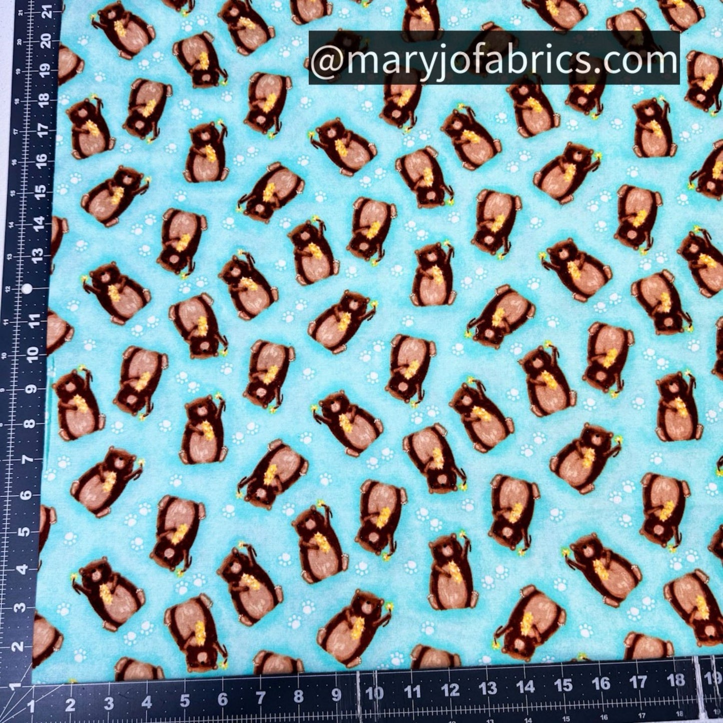 Aqua Bear FLANNEL 1036 - 66 Nursery Bears w Flowers - Mary Jo Fabrics