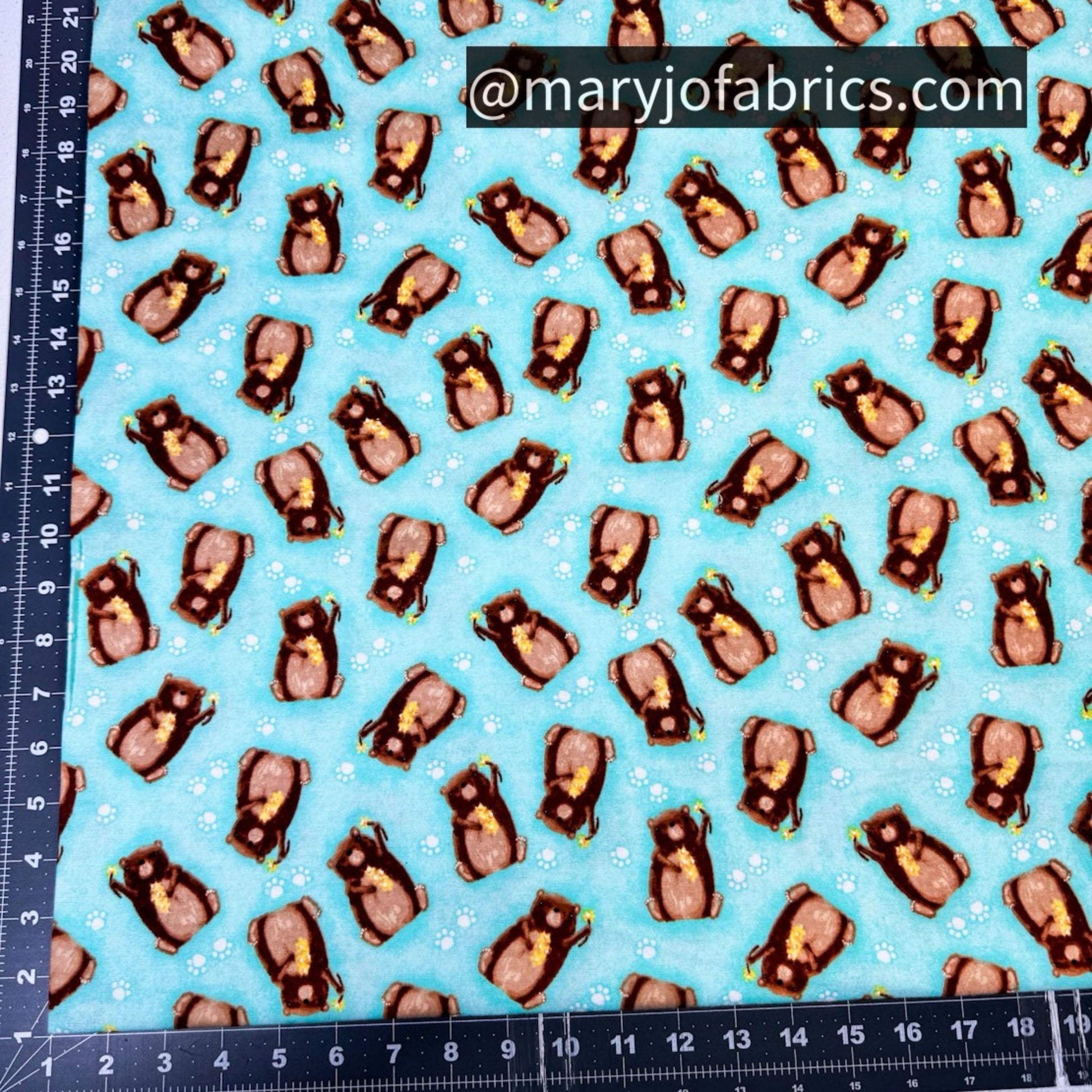 Aqua Bear FLANNEL 1036 - 66 Nursery Bears w Flowers - Mary Jo Fabrics