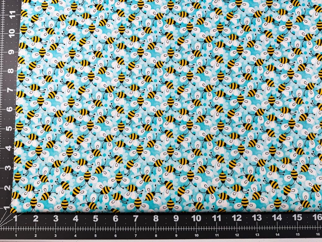 Aqua Packed Bees 1933 bee cotton fabric - Mary Jo Fabrics