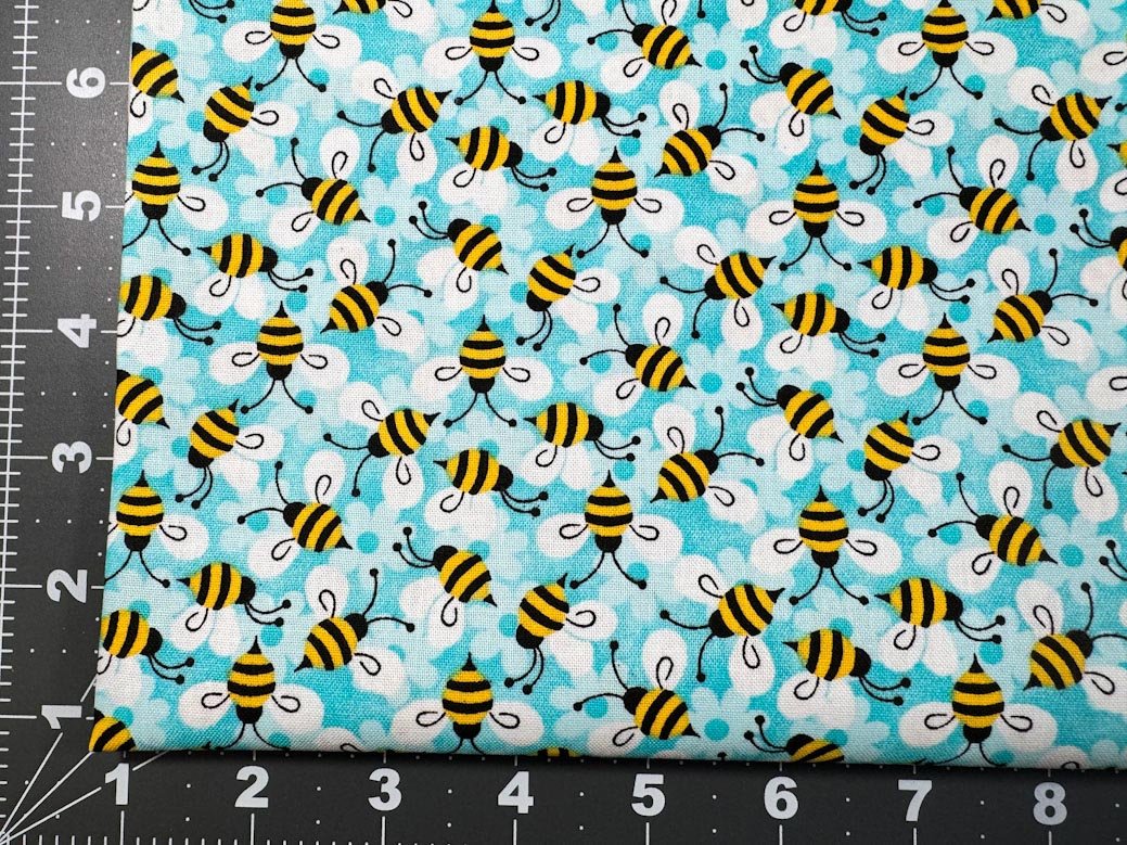 Aqua Packed Bees 1933 bee cotton fabric - Mary Jo Fabrics