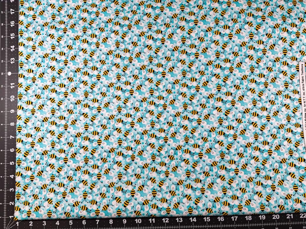 Aqua Packed Bees 1933 bee cotton fabric - Mary Jo Fabrics