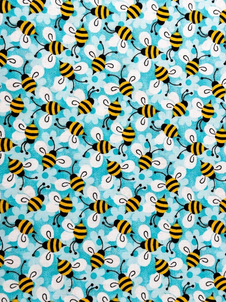 Aqua Packed Bees 1933 bee cotton fabric - Mary Jo Fabrics