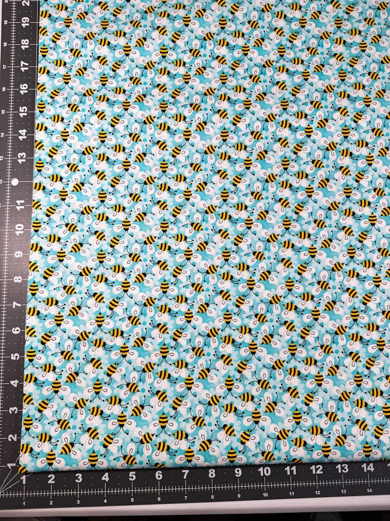 Aqua Packed Bees 1933 bee cotton fabric - Mary Jo Fabrics