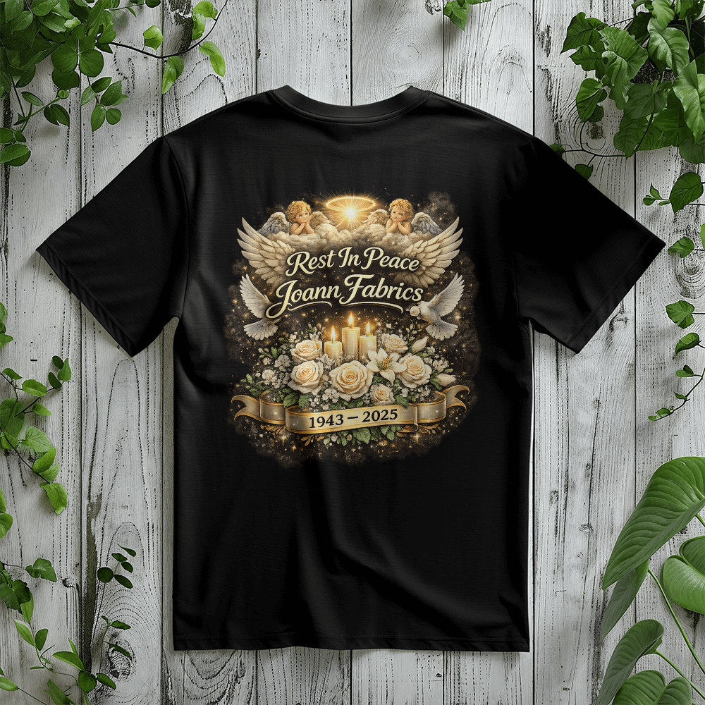 Rest In Peace Joann Fabrics Memorial T-Shirt Back Print