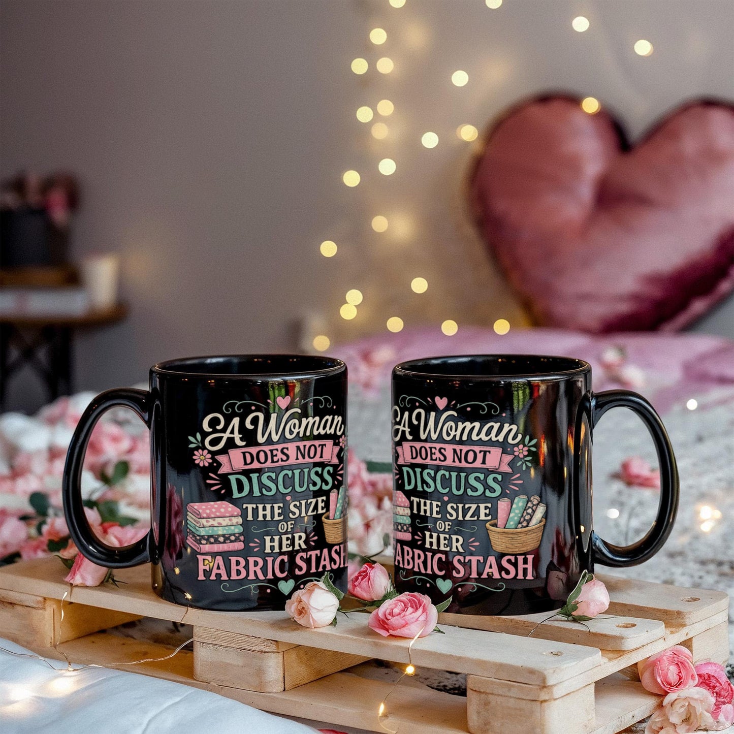 A Woman Does not Discuss the Size of Fabric Stash Funny Sewing Coffee Mug