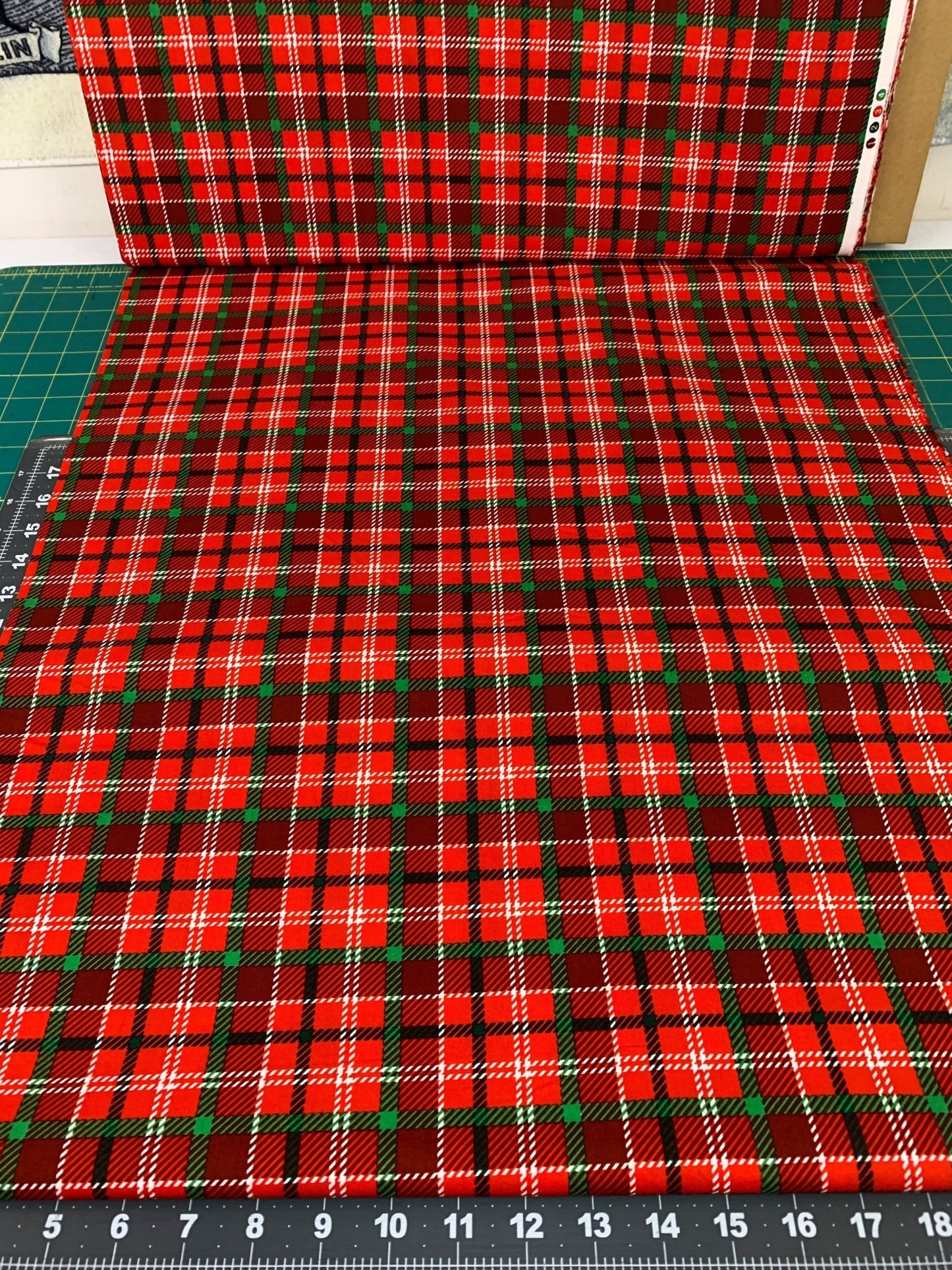 Atwood Plaid fabric DX - 2373 Red Green plaid fabric - Mary Jo Fabrics