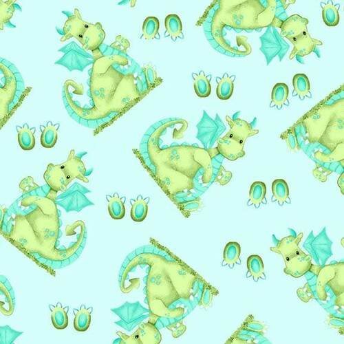 Baby Dragon FLANNEL fabric 1037 - 11 Blue Dragons Fabric - Mary Jo Fabrics