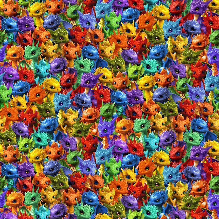 Baby Dragons fabric CD3088 Cute Dragon Packed - Mary Jo Fabrics