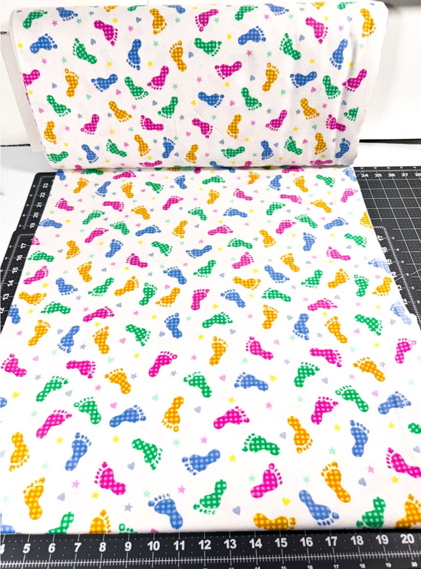 Baby Footprint FLANNEL 9307-124 Pastel Baby Feet - Mary Jo Fabrics