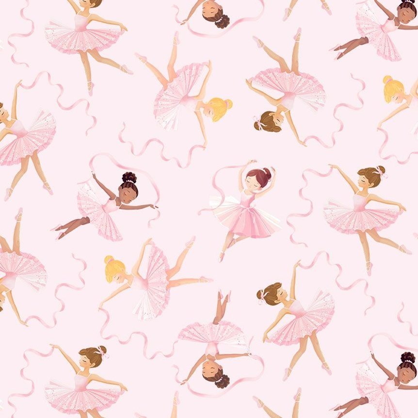 Ballerina Fabric CD4480 Pink Dancing Ballerinas Cotton Fabric - Mary Jo Fabrics