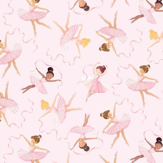 Ballerina Fabric CD4480 Pink Dancing Ballerinas Cotton Fabric - Mary Jo Fabrics