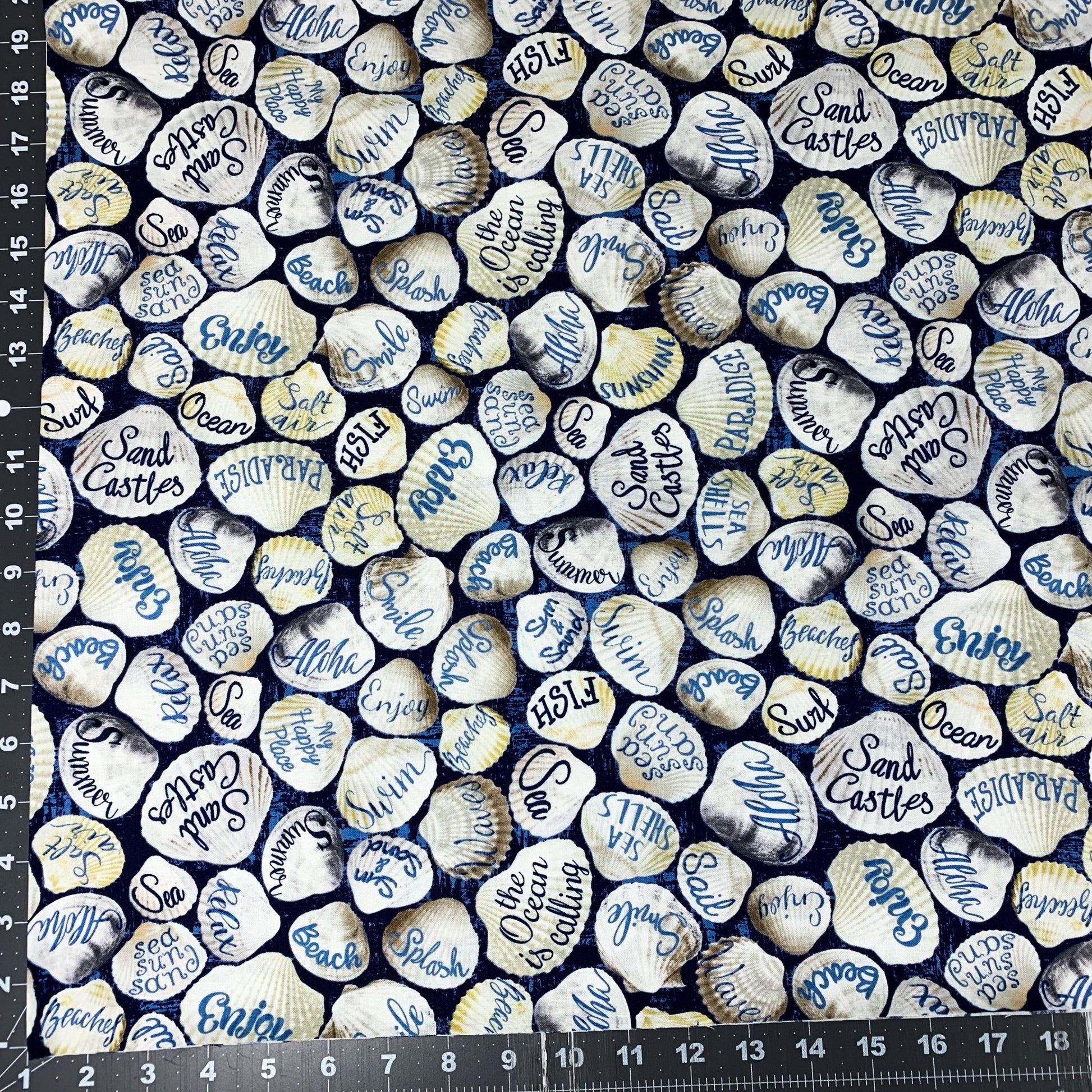 Beach Seashells Fabric C8287 Beach Swim Sea - Mary Jo Fabrics