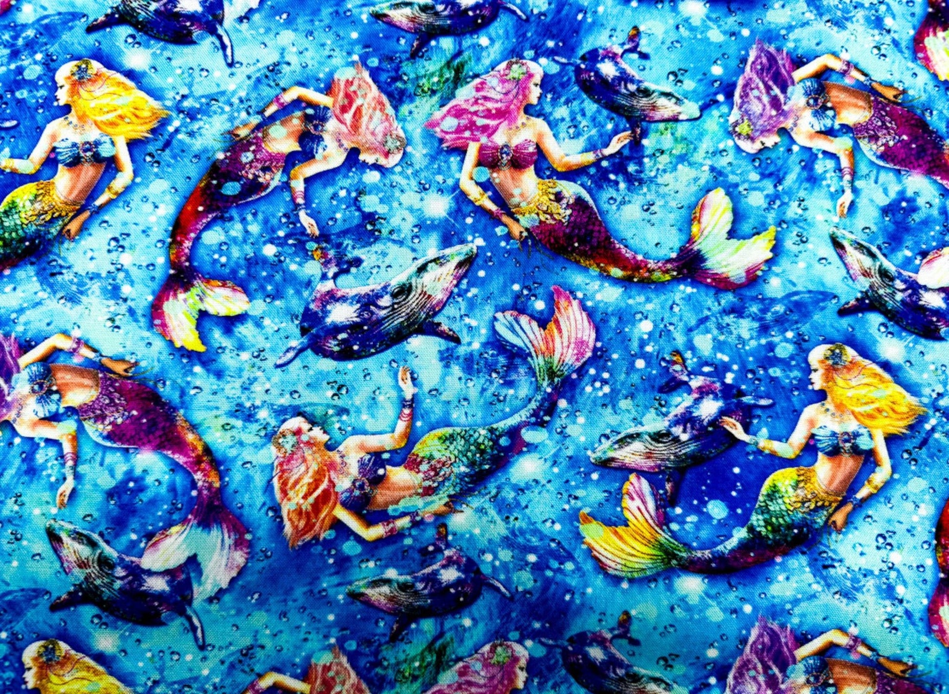 Beautiful Blue Mermaid Fabric 59 - 8571 Hidden Treasure - Mary Jo Fabrics