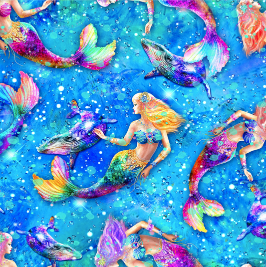 Beautiful Blue Mermaid Fabric 59 - 8571 Hidden Treasure - Mary Jo Fabrics