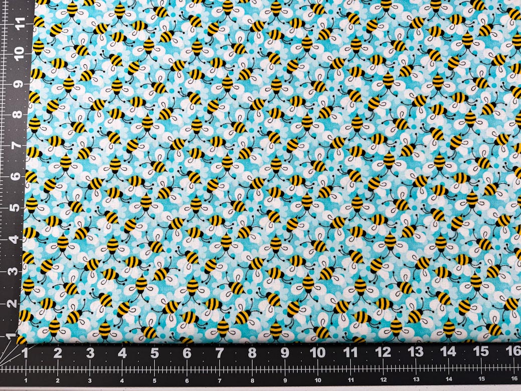 Aqua Packed Bees 1933 bee cotton fabric