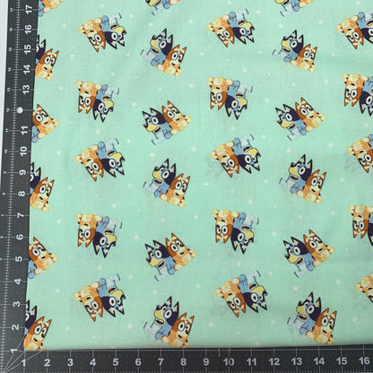 Bingo and Bluey fabric CP80835 Disney cotton fabric Best Friends Green - Mary Jo Fabrics