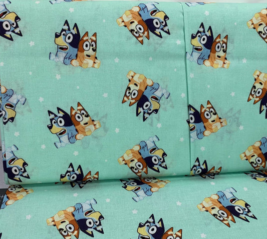 Bingo and Bluey fabric CP80835 Disney cotton fabric Best Friends Green - Mary Jo Fabrics