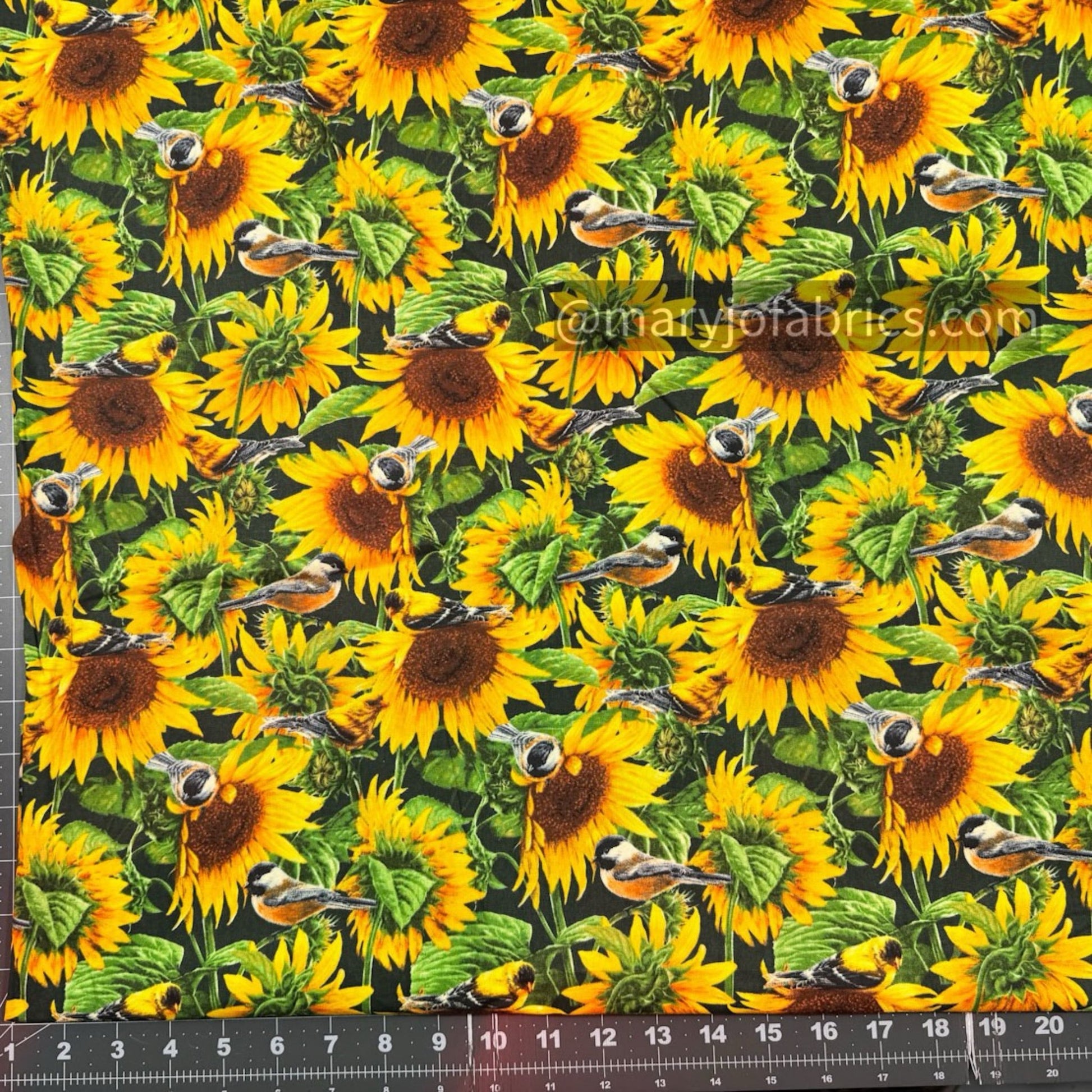 Birds and Sunflowers Cotton Fabric WW - 3052 floral fabric - Mary Jo Fabrics