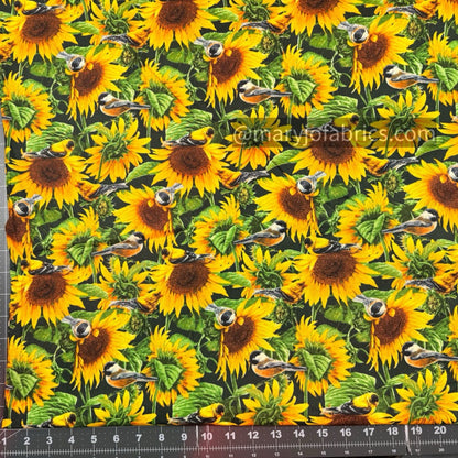 Birds and Sunflowers Cotton Fabric WW - 3052 floral fabric - Mary Jo Fabrics