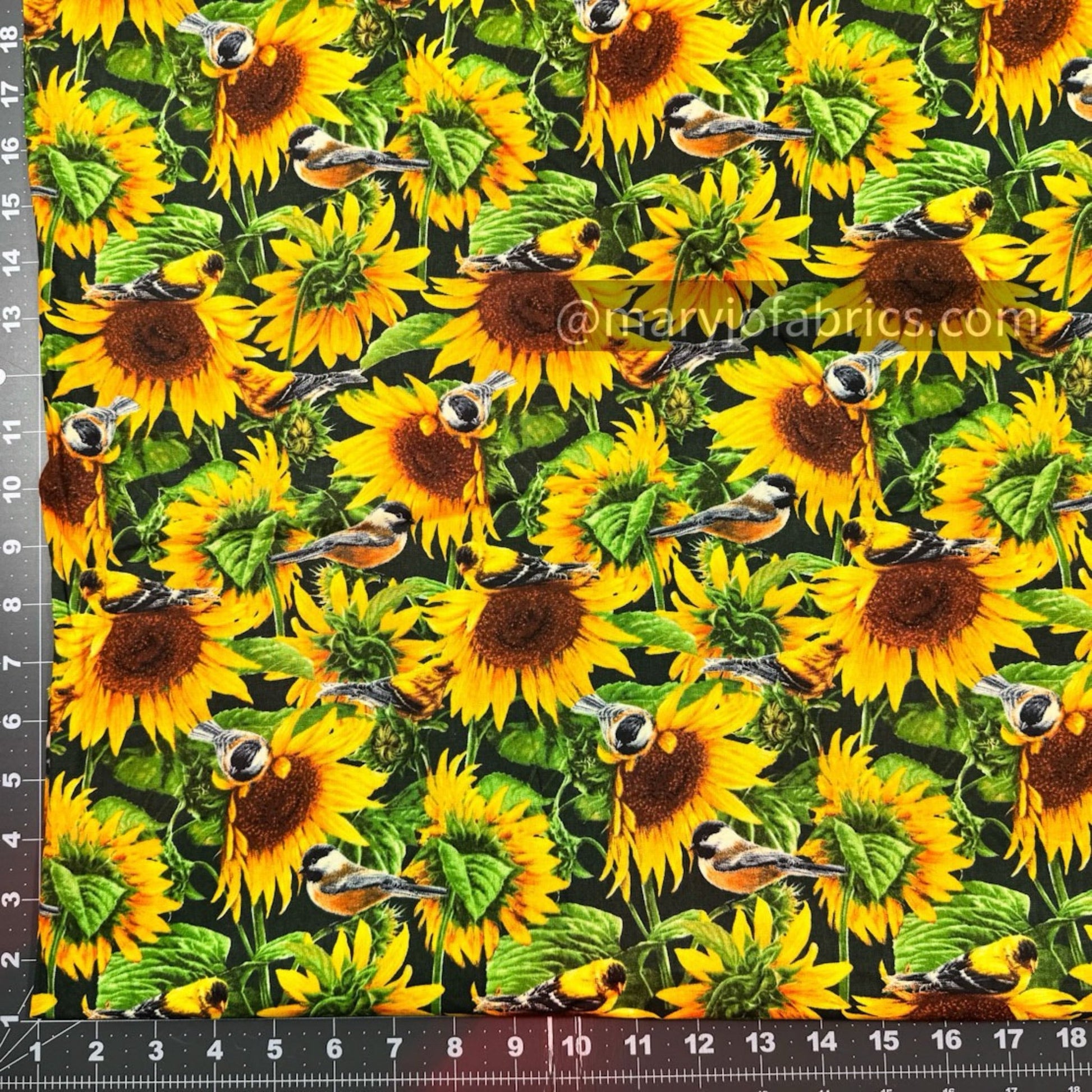 Birds and Sunflowers Cotton Fabric WW - 3052 floral fabric - Mary Jo Fabrics