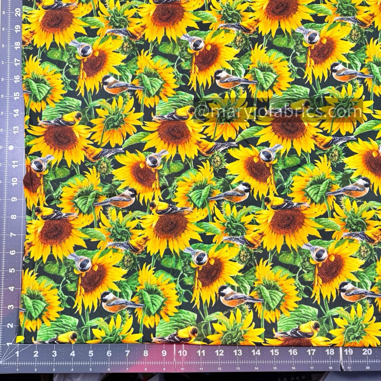 Birds and Sunflowers Cotton Fabric WW - 3052 floral fabric - Mary Jo Fabrics