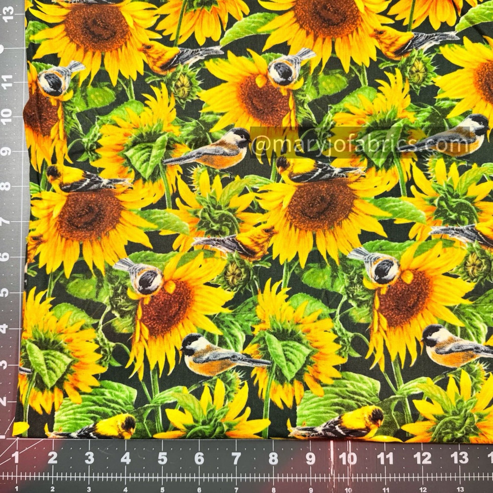 Birds and Sunflowers Cotton Fabric WW - 3052 floral fabric - Mary Jo Fabrics