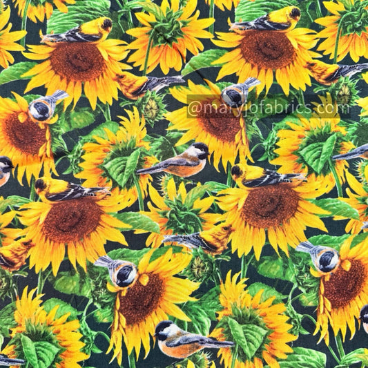 Birds and Sunflowers Cotton Fabric WW - 3052 floral fabric - Mary Jo Fabrics