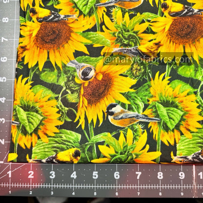 Birds and Sunflowers Cotton Fabric WW - 3052 floral fabric - Mary Jo Fabrics