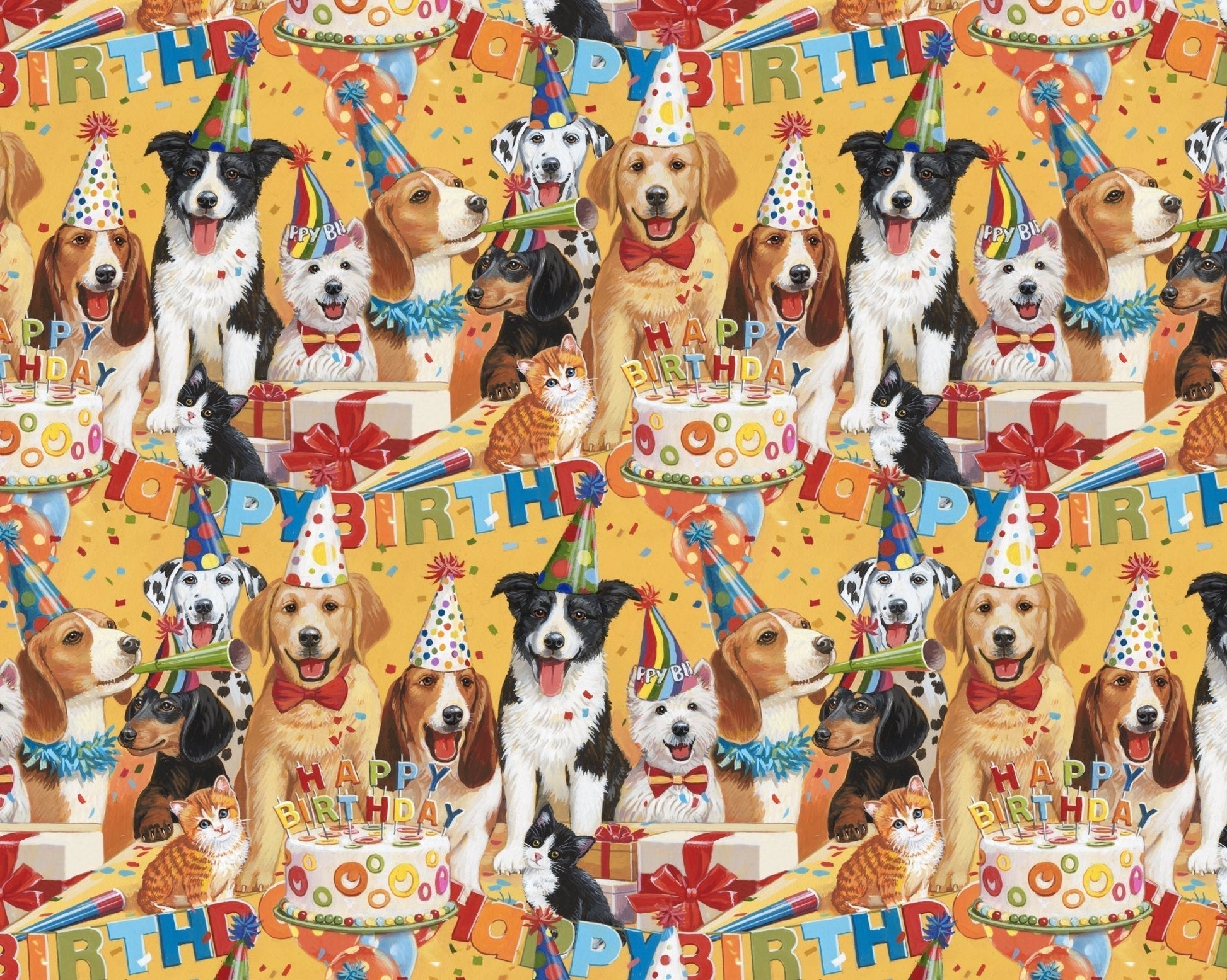 Birthday Bash Dog Birthday fabric Happy Birthday dog party fabric - Mary Jo Fabrics