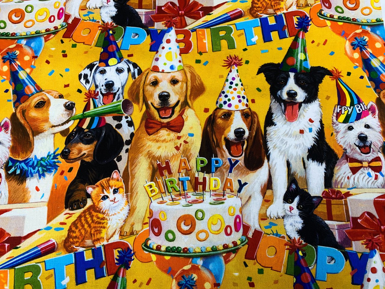 Birthday Bash Dog Birthday fabric Happy Birthday dog party fabric - Mary Jo Fabrics