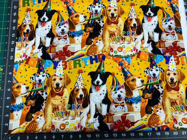 Birthday Bash Dog Birthday fabric Happy Birthday dog party fabric - Mary Jo Fabrics