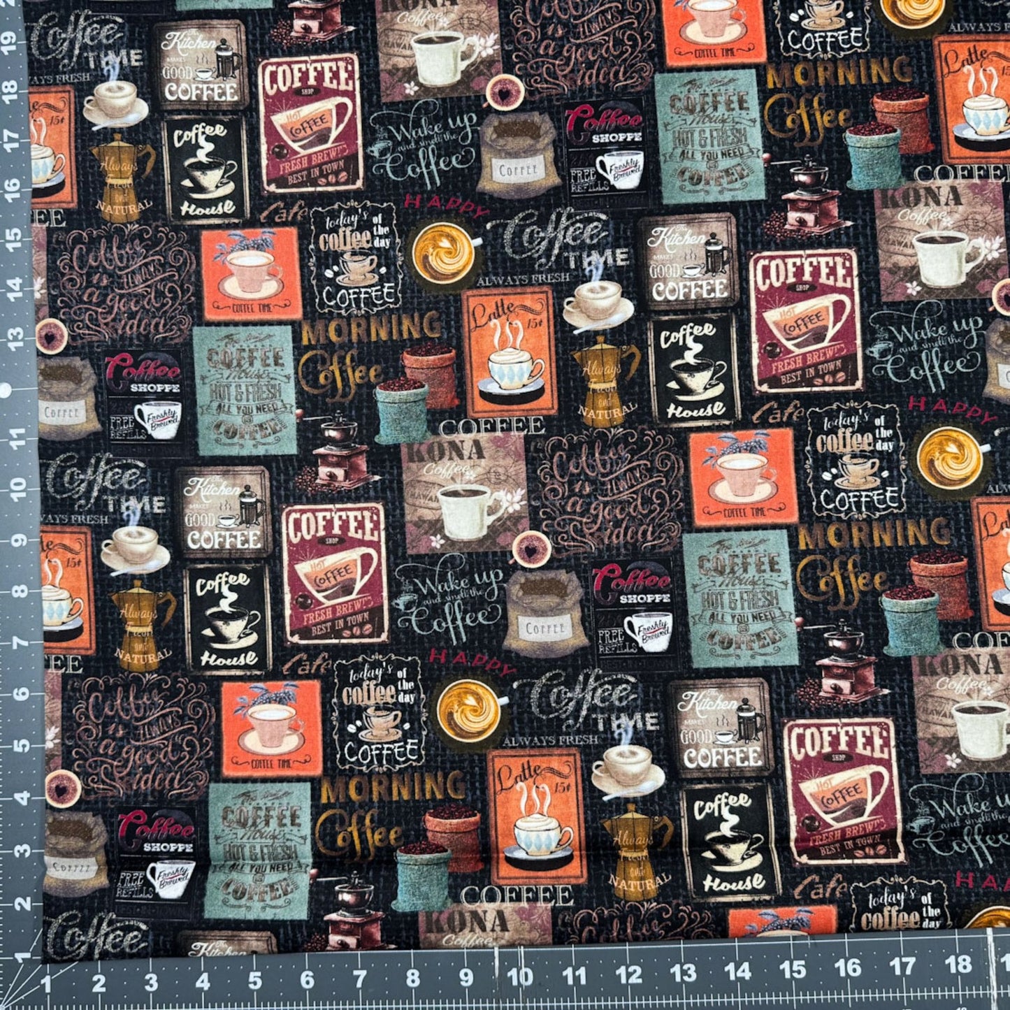 Black Coffee Cotton Fabric CD3421 waitress apron fabric - Mary Jo Fabrics