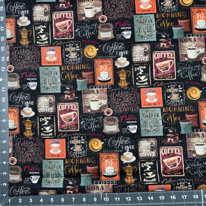 Black Coffee Cotton Fabric CD3421 waitress apron fabric - Mary Jo Fabrics