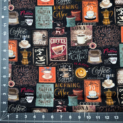 Black Espresso Coffee Fabric CD3421 coffee apron - Mary Jo Fabrics