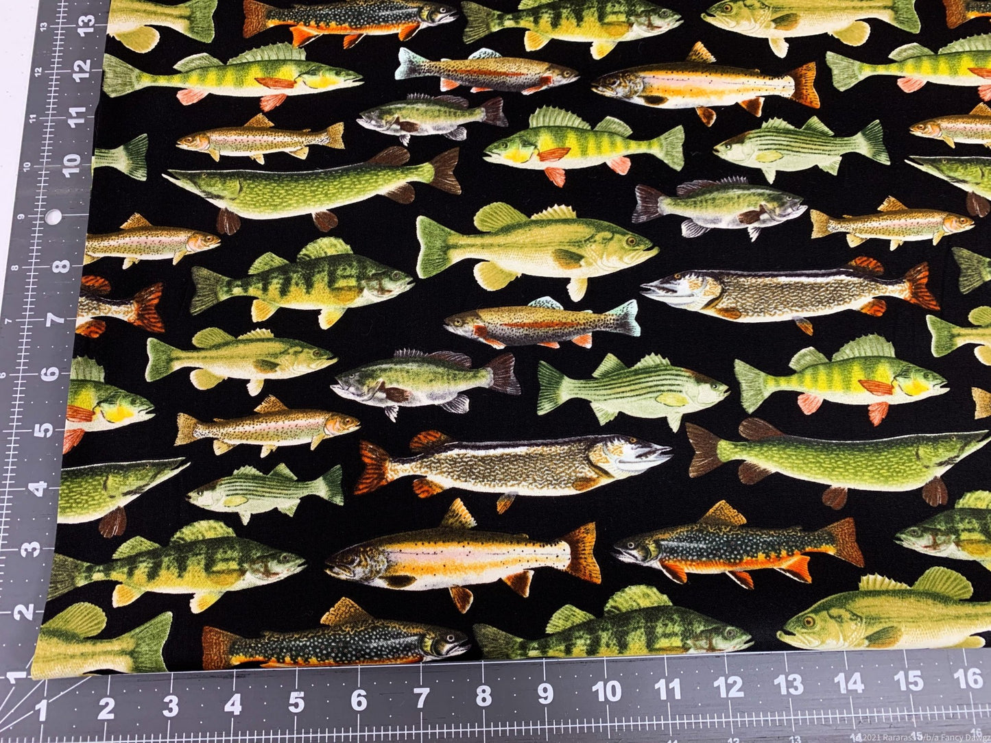 Black fish fabric C6405 freshwater fish cotton fabric - Mary Jo Fabrics