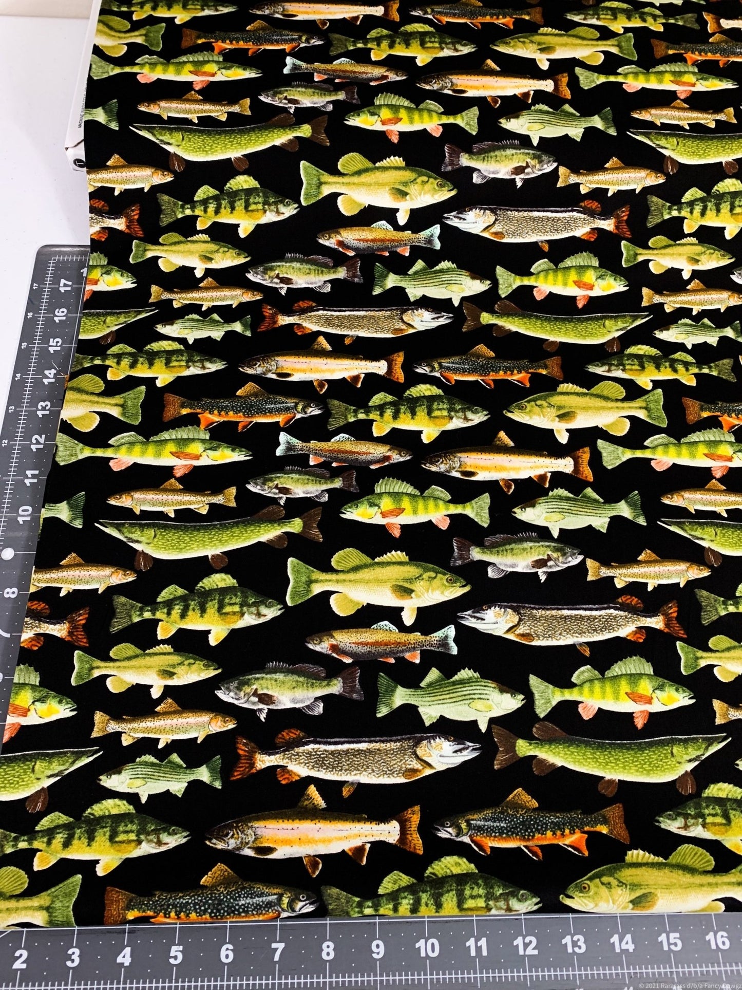 Black fish fabric C6405 freshwater fish cotton fabric - Mary Jo Fabrics