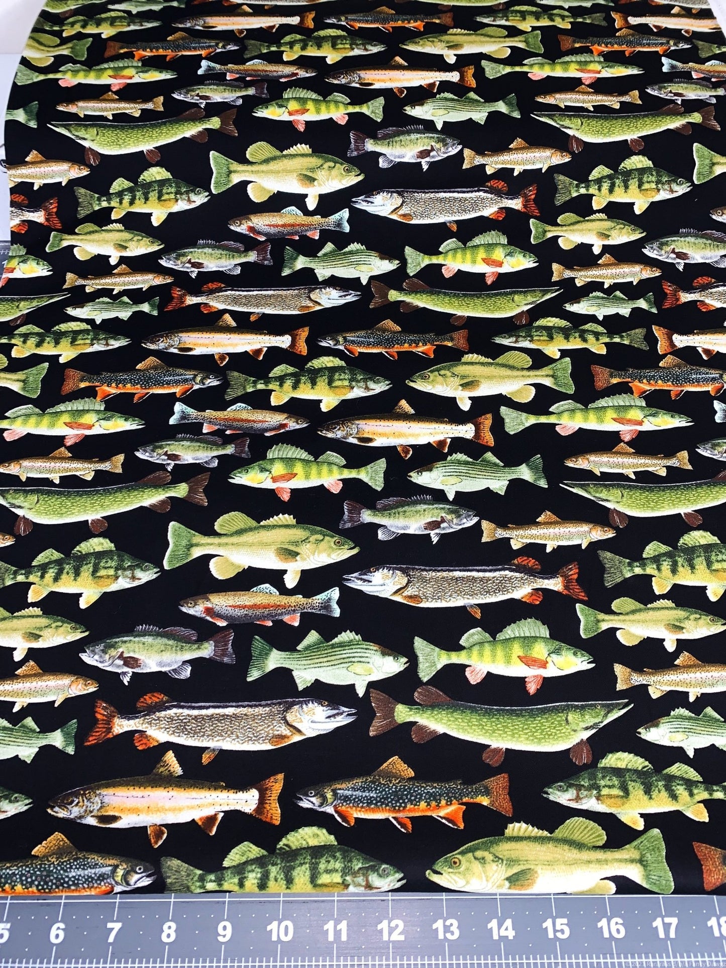 Black fish fabric C6405 freshwater fish cotton fabric - Mary Jo Fabrics