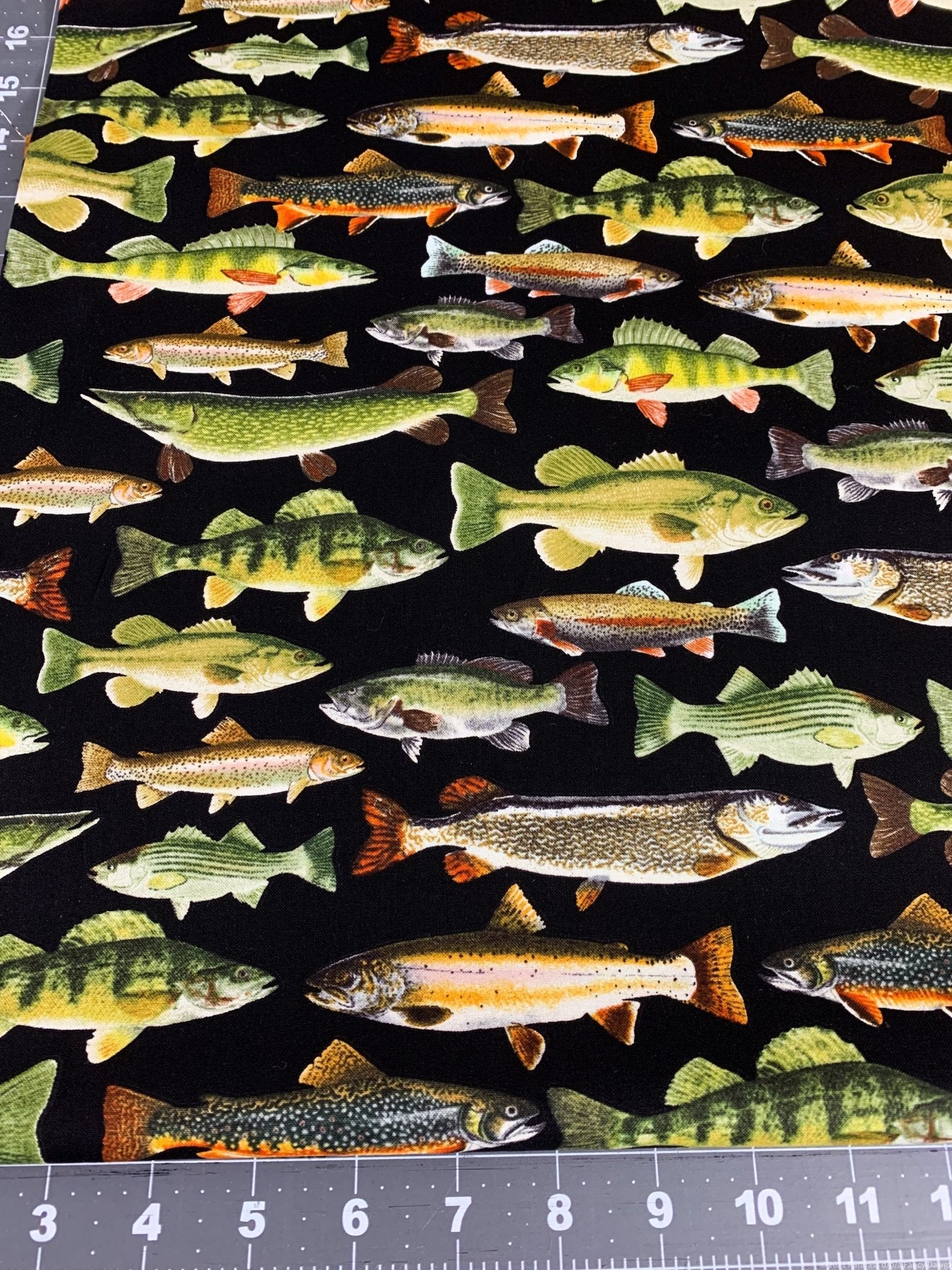 Black fish fabric C6405 freshwater fish cotton fabric - Mary Jo Fabrics