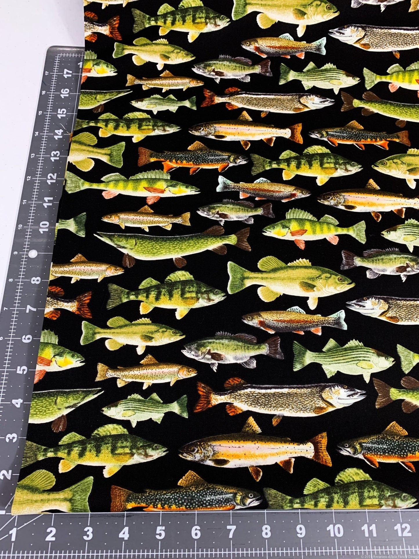 Black fish fabric C6405 freshwater fish cotton fabric - Mary Jo Fabrics