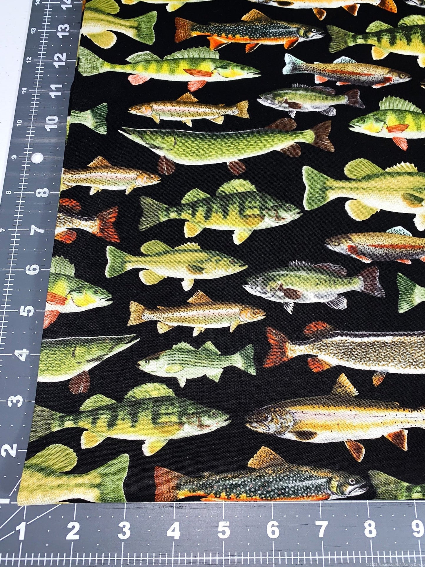 Black fish fabric C6405 freshwater fish cotton fabric - Mary Jo Fabrics