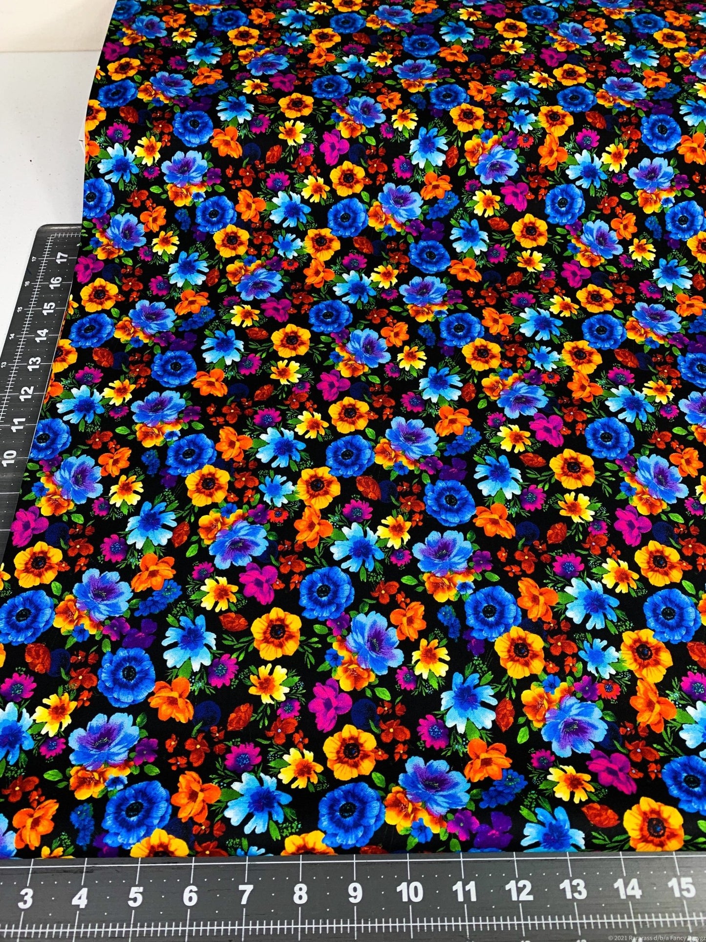 Black Fleur Floral Fabric C8415 bright flower cotton fabric - Mary Jo Fabrics