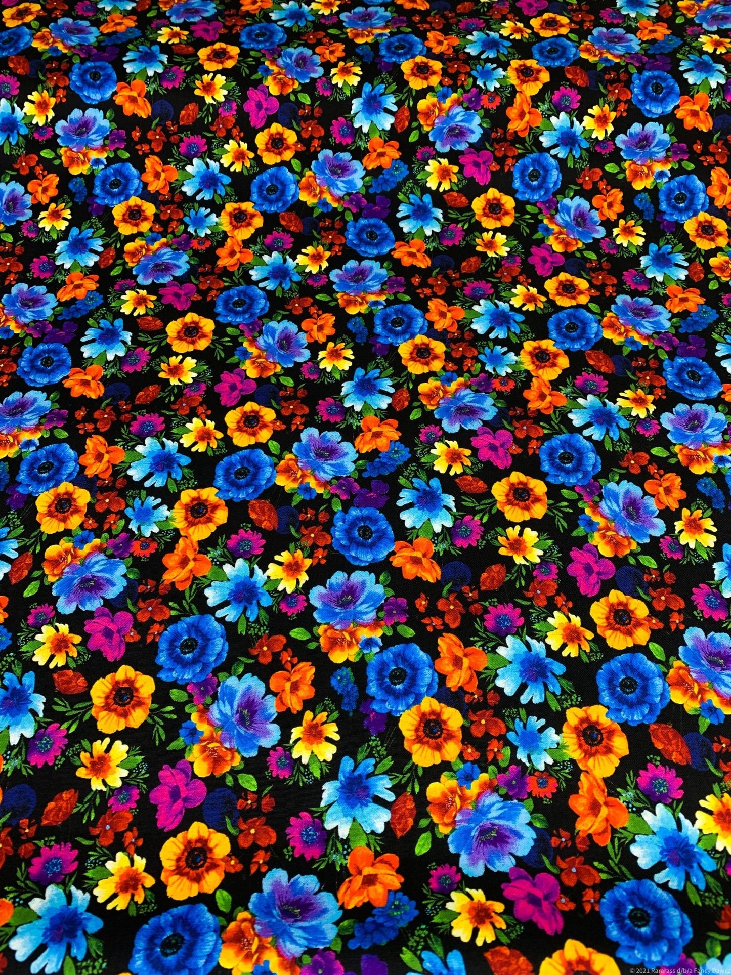 Black Fleur Floral Fabric C8415 bright flower cotton fabric - Mary Jo Fabrics