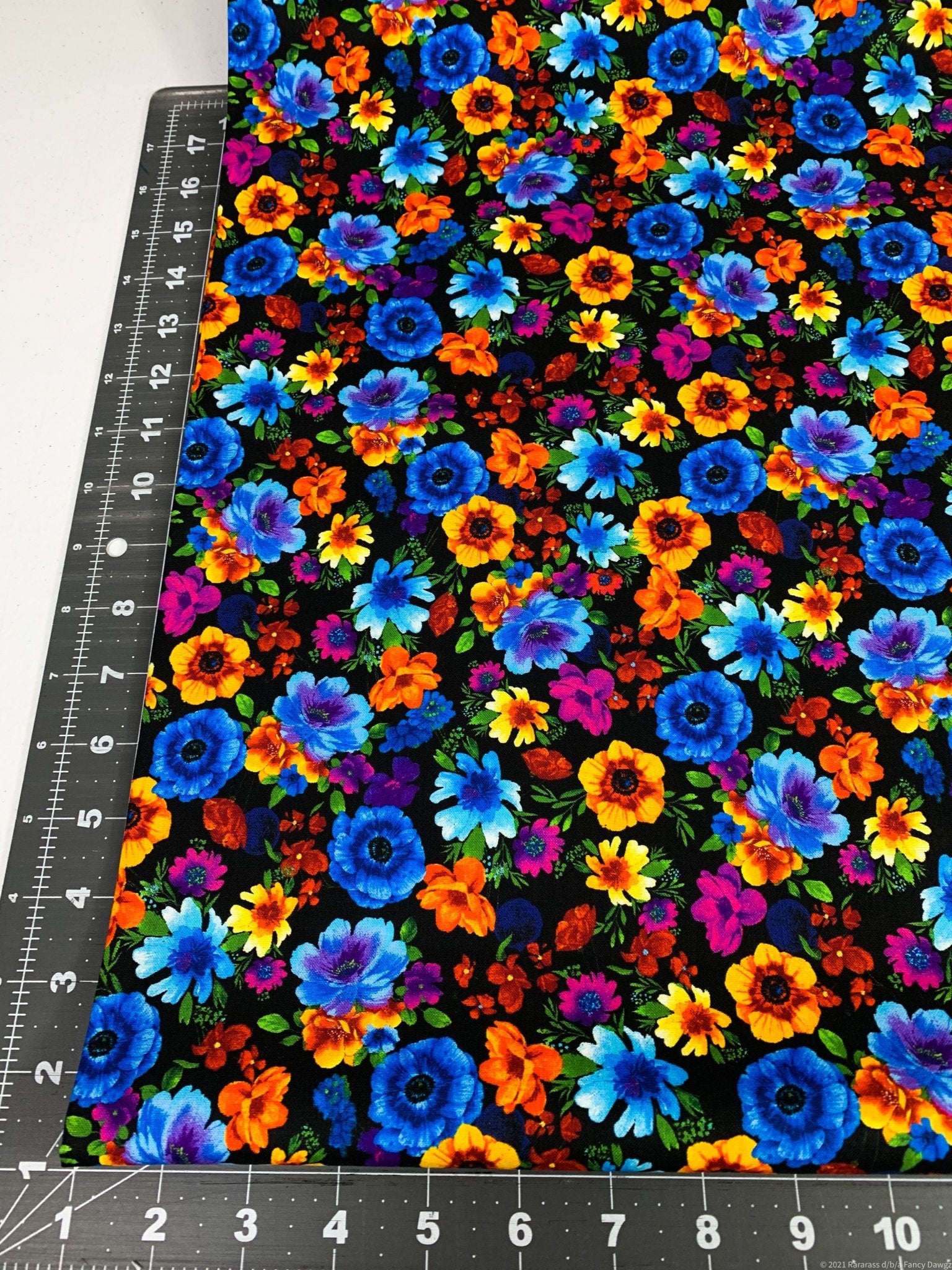 Black Fleur Floral Fabric C8415 bright flower cotton fabric - Mary Jo Fabrics