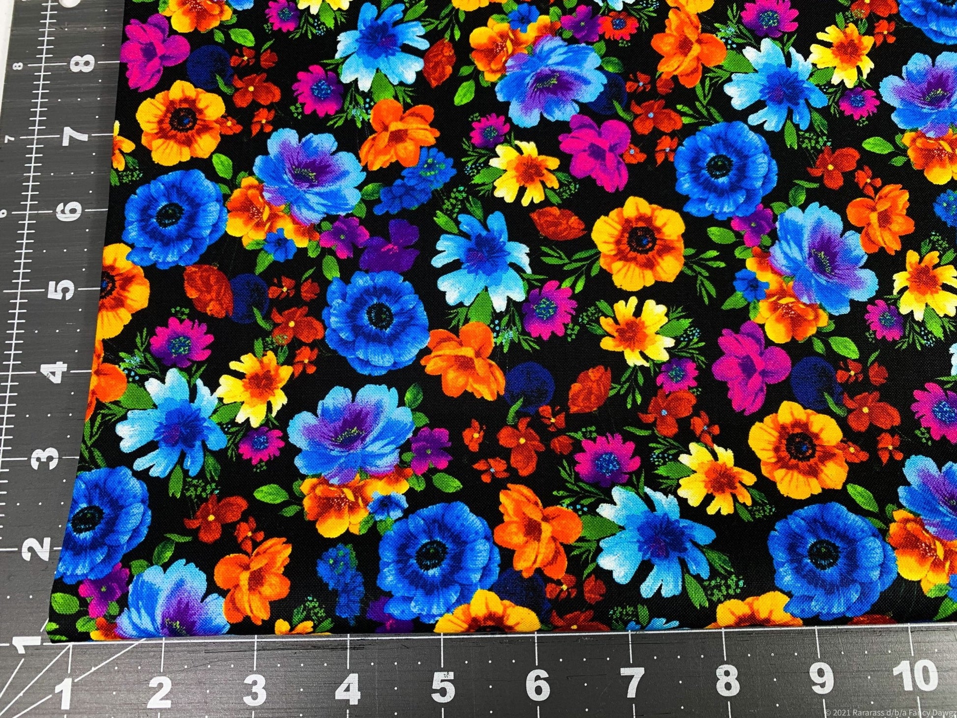 Black Fleur Floral Fabric C8415 bright flower cotton fabric - Mary Jo Fabrics