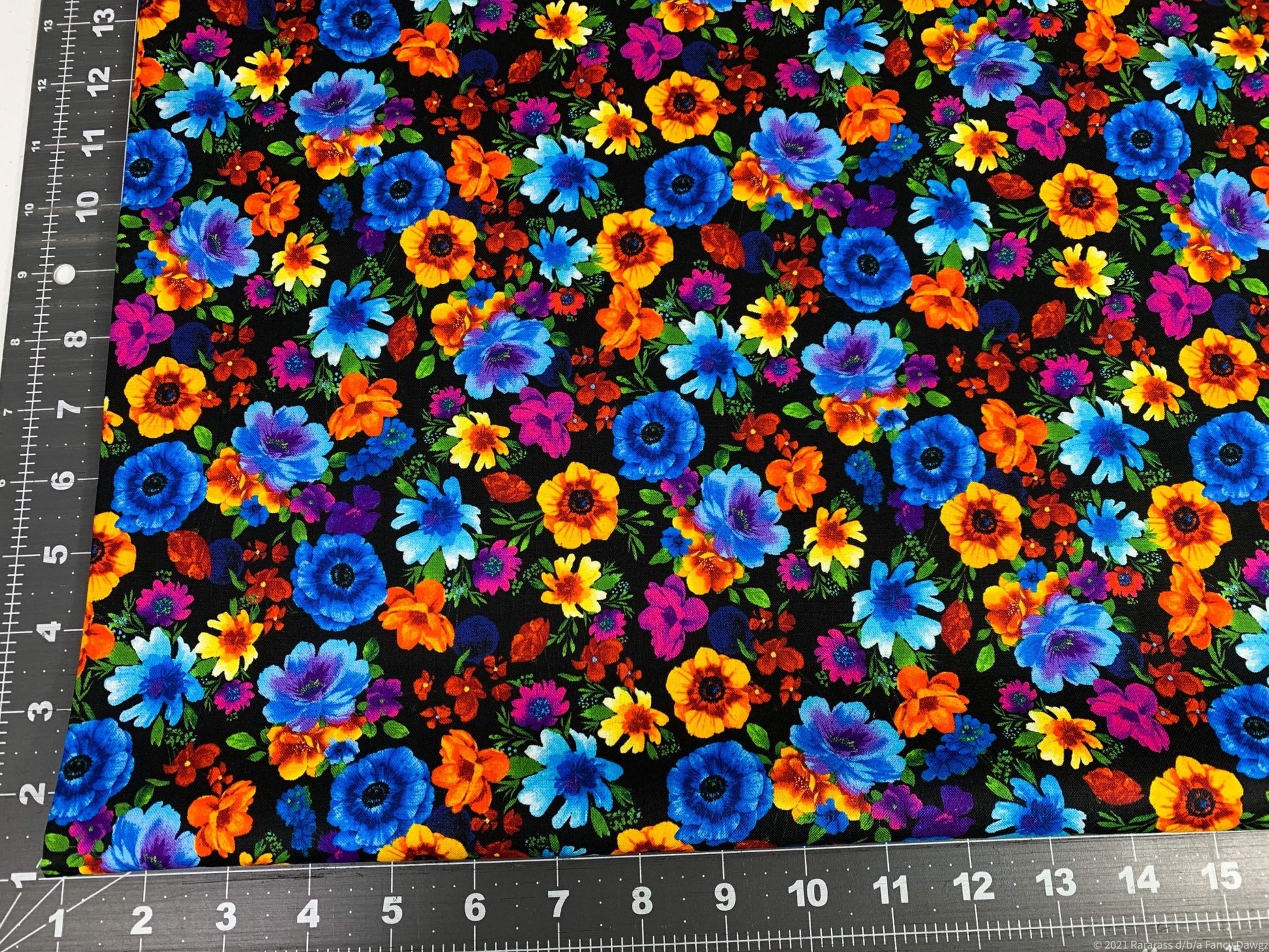 Black Fleur Floral Fabric C8415 bright flower cotton fabric - Mary Jo Fabrics