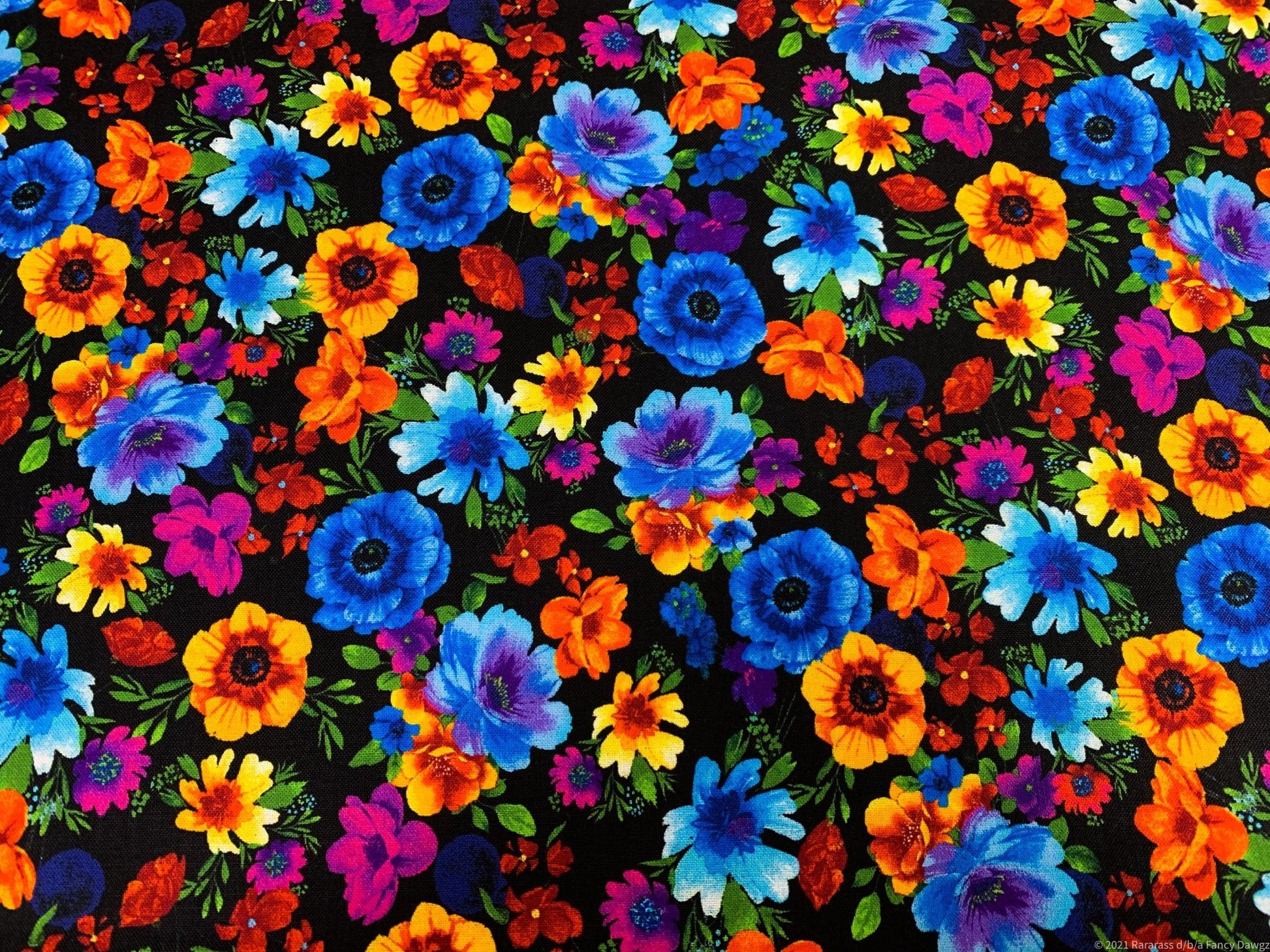 Black Fleur Floral Fabric C8415 bright flower cotton fabric - Mary Jo Fabrics