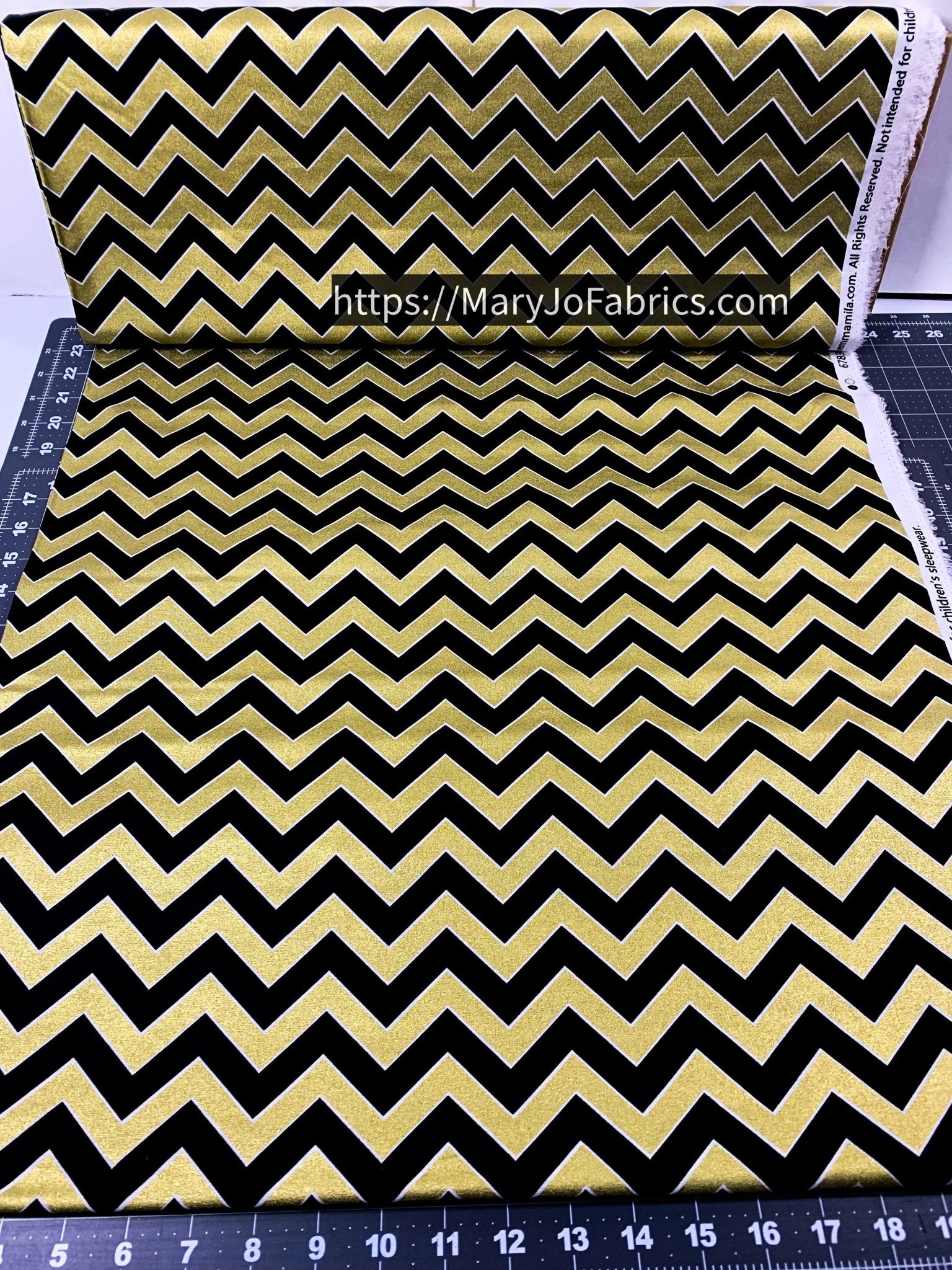Black & Gold Metallic Chevron Fabric 2141104 New Orleans - Mary Jo Fabrics