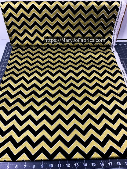 Black & Gold Metallic Chevron Fabric 2141104 New Orleans - Mary Jo Fabrics