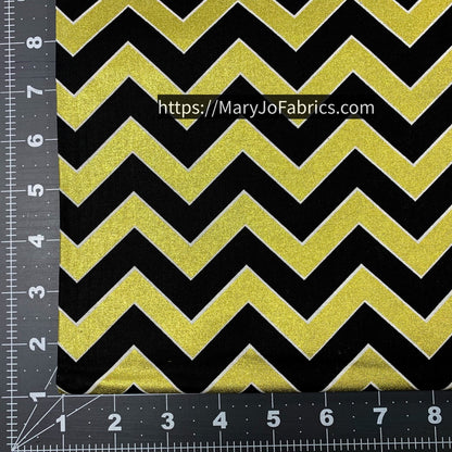 Black & Gold Metallic Chevron Fabric 2141104 New Orleans - Mary Jo Fabrics