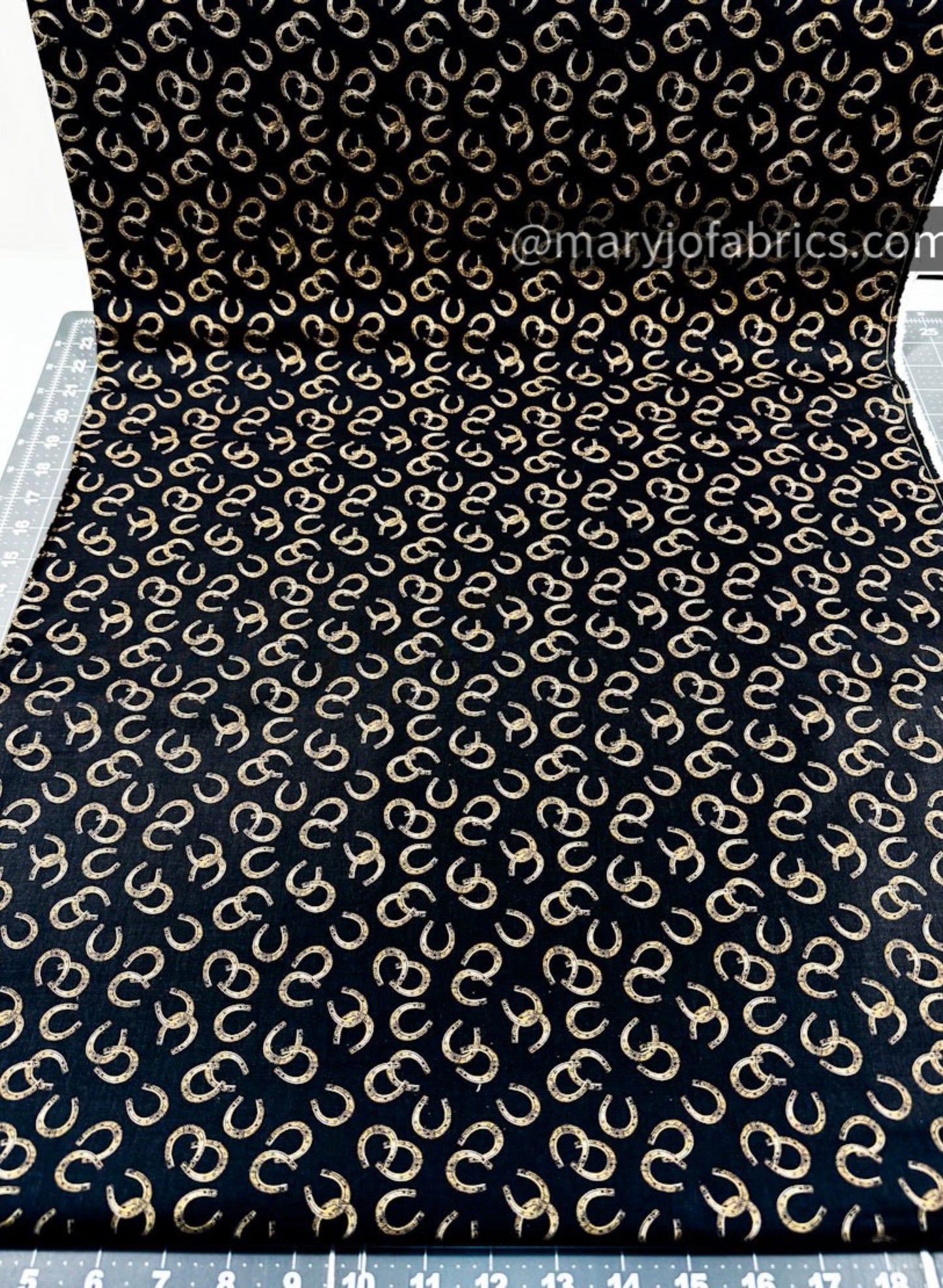 Black Horseshoes Fabric 4530 - 99 Spurs & Spirits Cowboy - Mary Jo Fabrics